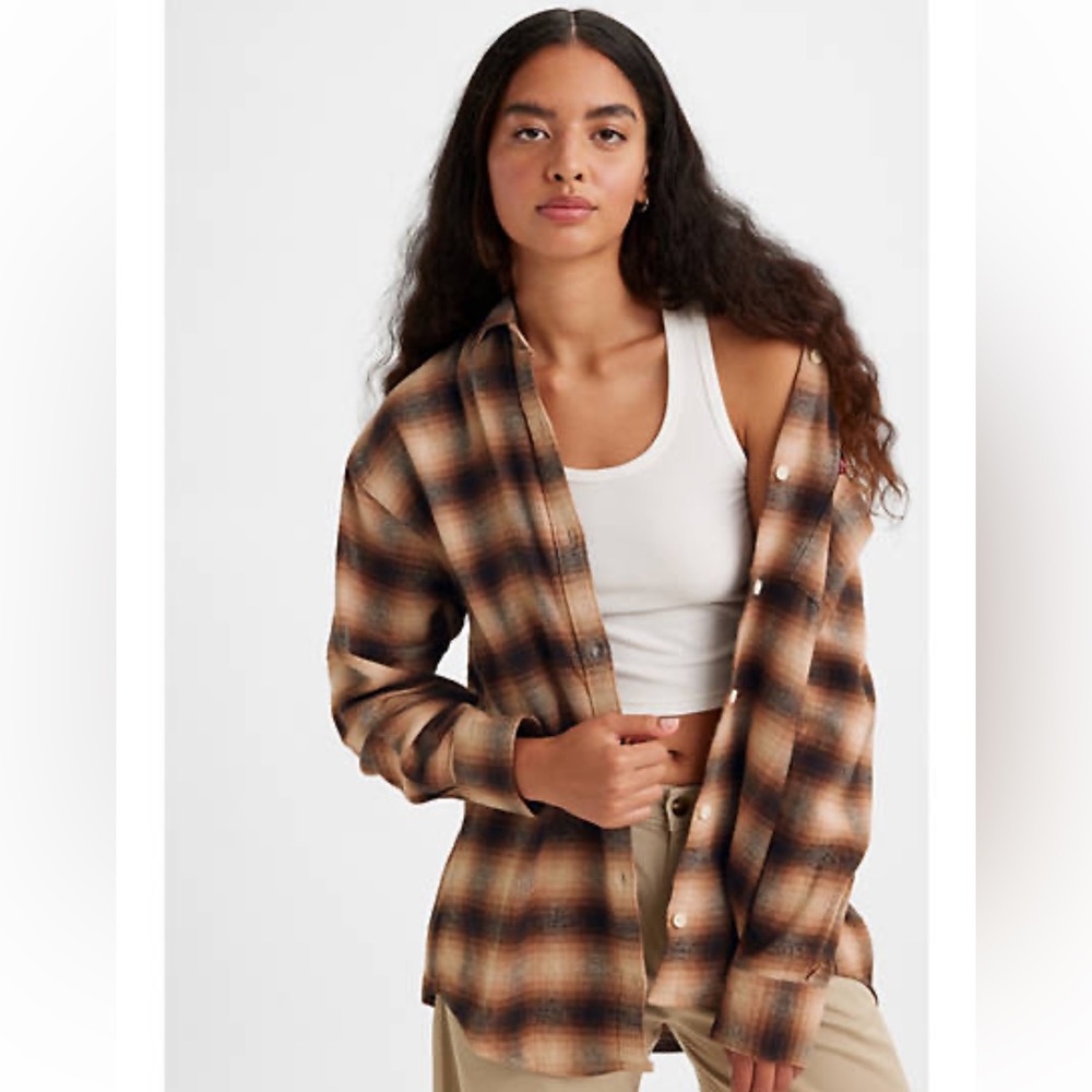 Levis Nola Oversized Button-up Shirt Sz XS oversized plaid print